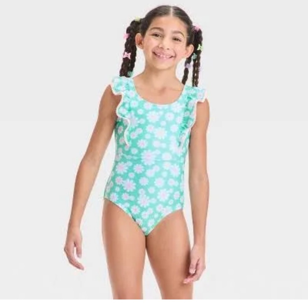 Girls' Cat & Jack Endless Daisies Floral Printed One Piece Swimsuit